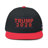 Trump 2028 Embroidered Flat Bill Hat - American Flag on Side