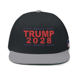 Trump 2028 Embroidered Flat Bill Hat - American Flag on Side