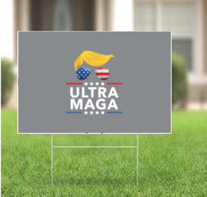 Grey Ultra MAGA King Lawn Sign - Trump Hair 2024 Yard Sign w/ Stake