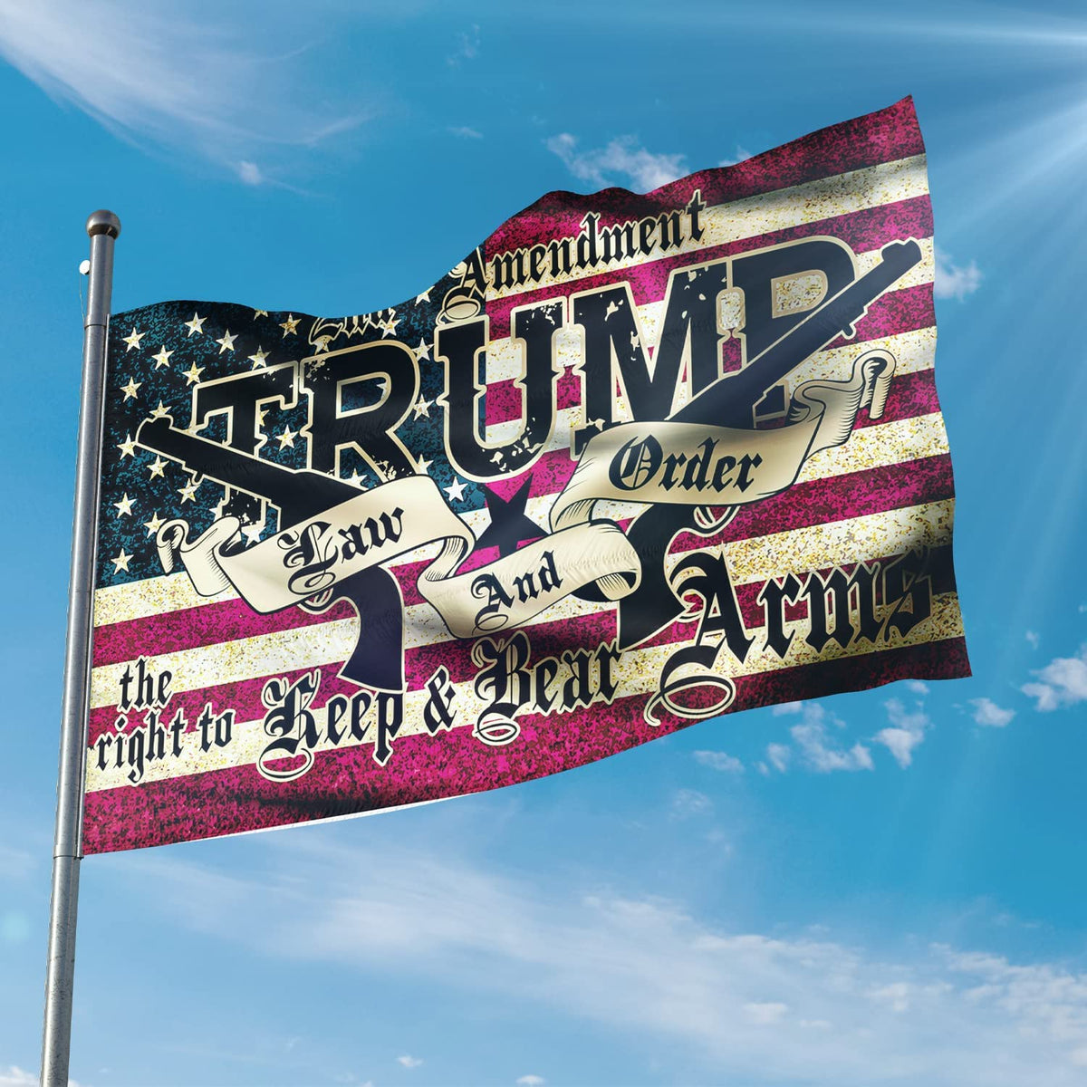 "Law And Order" USA Flag 3x5 Ft - Thin Blue Line, 2nd Amendment, Trump, NRA Design