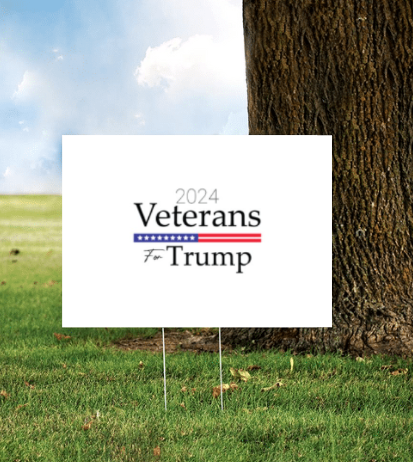 White Yard Sign - Veterans for Trump 2024  w/ Stake for Lawn