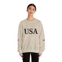 USA Trump 45-47 & American Flag on Sleeves Heavy Blend Crewneck Sweatshirt/Sweater