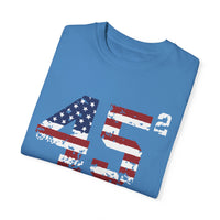 Trump 45 Squared T-Shirt with American Flag Lettering