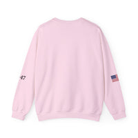 Trump 2028 American Flag & 45-47 on Sleeves Heavy Blend Crewneck Sweatshirt/Sweater