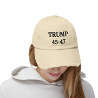 Trump 45-47 Distressed Hat Vintage Worn Tattered Design