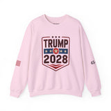 Trump 2028 American Flag & 45-47 on Sleeves Heavy Blend Crewneck Sweatshirt/Sweater