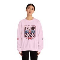Trump 2028 American Flag & 45-47 on Sleeves Heavy Blend Crewneck Sweatshirt/Sweater