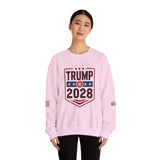 Trump 2028 American Flag & 45-47 on Sleeves Heavy Blend Crewneck Sweatshirt/Sweater
