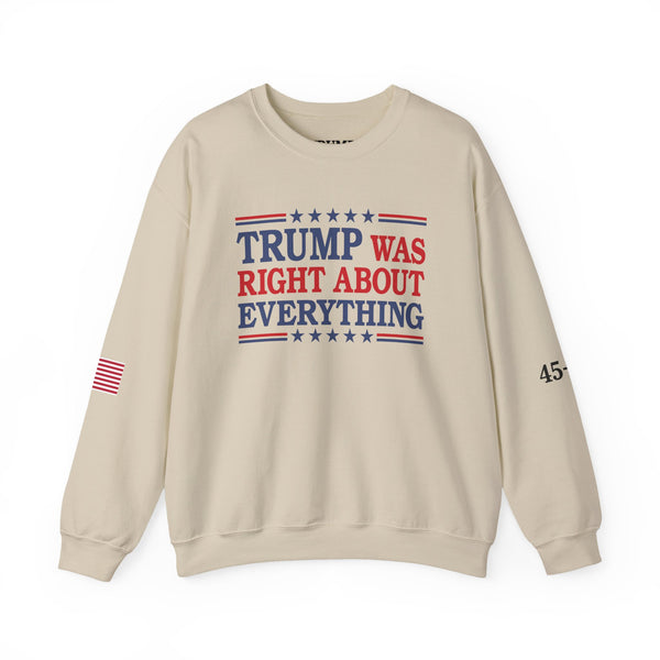 Trump Was Right About Everything 45-47 & American Flag on Sleeves Heavy Blend Crewneck Sweatshirt/Sweater
