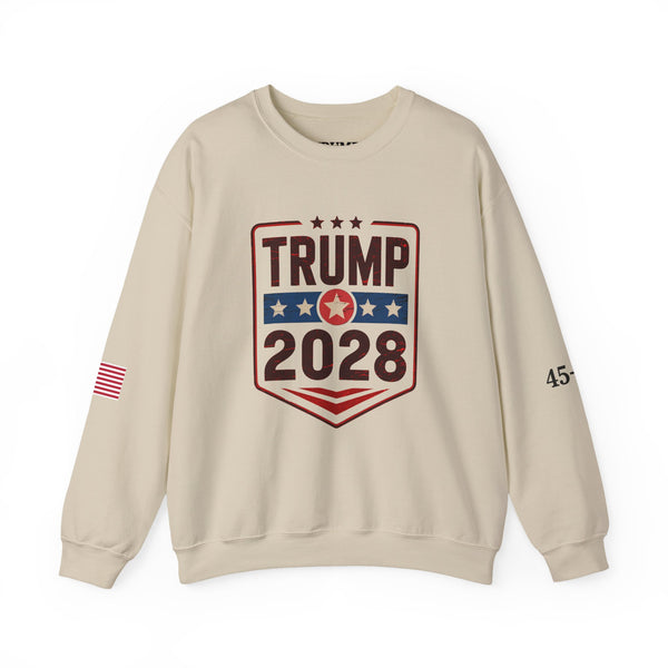 Trump 2028 American Flag & 45-47 on Sleeves Heavy Blend Crewneck Sweatshirt/Sweater