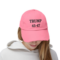Trump 45-47 Distressed Hat Vintage Worn Tattered Design