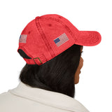 Embroidered Vintage American Flag Cap — Distressed Red Baseball Hat