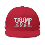 Red Trump 2028  Hat - Embroidered w/ American Flag on Both Sides