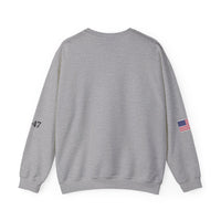 Trump 2028 American Flag & 45-47 on Sleeves Heavy Blend Crewneck Sweatshirt/Sweater