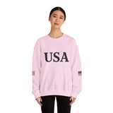 USA Sweatshirt/Sweater American Flag on Sleeves Heavy Blend Crewneck