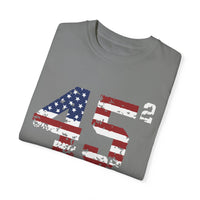 Trump 45 Squared T-Shirt with American Flag Lettering