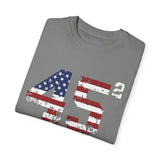 Trump 45 Squared T-Shirt with American Flag Lettering