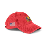Embroidered Vintage American Flag Cap — Distressed Red Baseball Hat