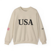 USA Trump 45-47 & American Flag on Sleeves Heavy Blend Crewneck Sweatshirt/Sweater