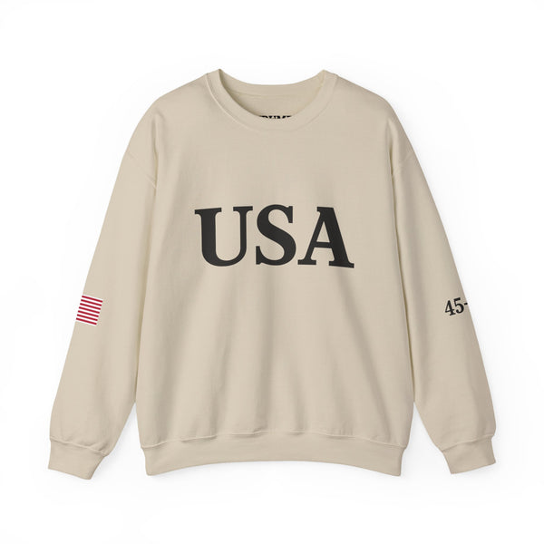 USA Trump 45-47 & American Flag on Sleeves Heavy Blend Crewneck Sweatshirt/Sweater