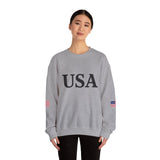 USA Sweatshirt/Sweater American Flag on Sleeves Heavy Blend Crewneck