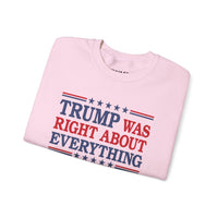 Trump Was Right About Everything 45-47 & American Flag on Sleeves Heavy Blend Crewneck Sweatshirt/Sweater