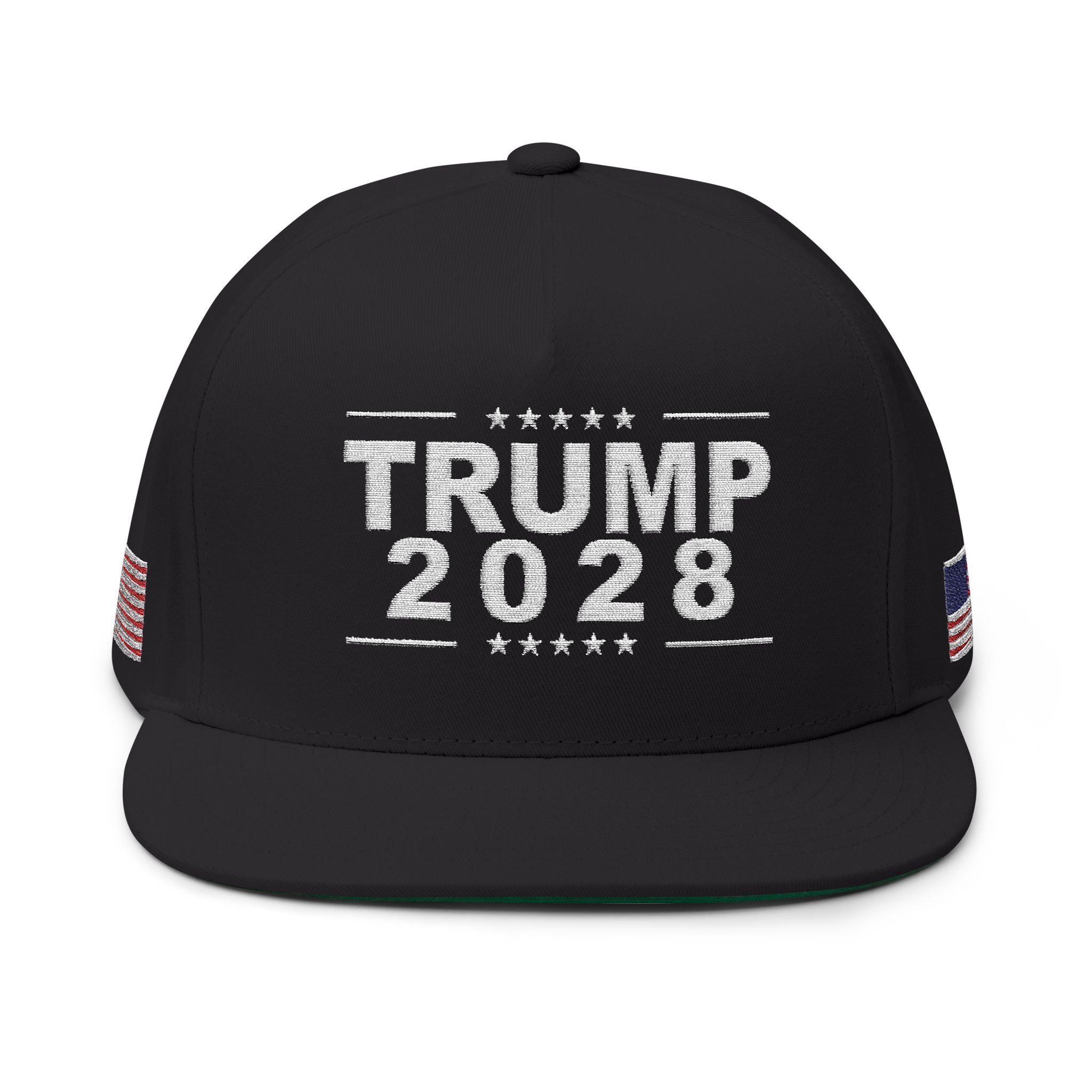 Trump 2028 Hat - Embroidered on Red or Black Cap w/ American Flag