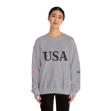 USA Trump 45-47 & American Flag on Sleeves Heavy Blend Crewneck Sweatshirt/Sweater