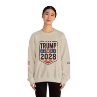 Trump 2028 American Flag & 45-47 on Sleeves Heavy Blend Crewneck Sweatshirt/Sweater