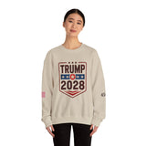 Trump 2028 American Flag & 45-47 on Sleeves Heavy Blend Crewneck Sweatshirt/Sweater