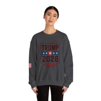 Trump 2028 American Flag & 45-47 on Sleeves Heavy Blend Crewneck Sweatshirt/Sweater