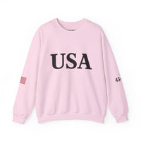 USA Trump 45-47 & American Flag on Sleeves Heavy Blend Crewneck Sweatshirt/Sweater