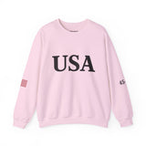 USA Trump 45-47 & American Flag on Sleeves Heavy Blend Crewneck Sweatshirt/Sweater