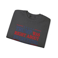 Trump Was Right About Everything 45-47 & American Flag on Sleeves Heavy Blend Crewneck Sweatshirt/Sweater
