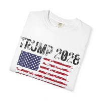 Tattered Design - Trump 2028 White T-Shirt w American Flag