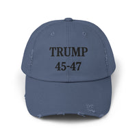 Trump 45-47 Distressed Hat Vintage Worn Tattered Design