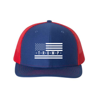Trump Flag Snapback Trucker Hat with White American Flag