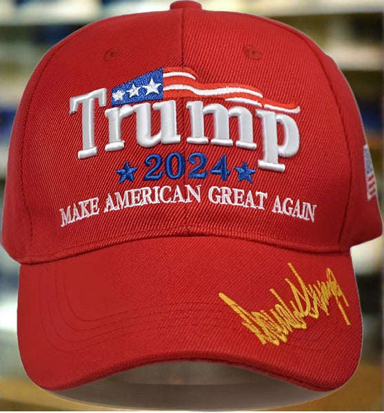 Make America Great Again 2024 Trump Embroidered Hat with Signature Bill