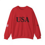 USA Trump 45-47 & American Flag on Sleeves Heavy Blend Crewneck Sweatshirt/Sweater