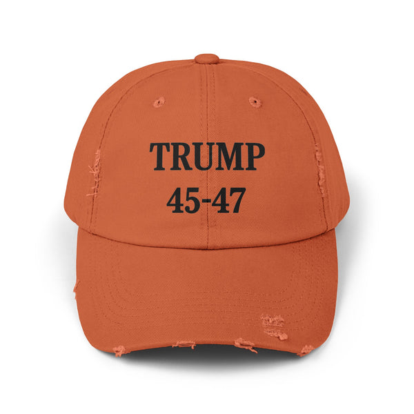 Trump 45-47 Distressed Hat Vintage Worn Tattered Design