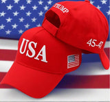 Donald Trump  Embroidered USA Hat With 45-47  & US Flag on Sides - Red