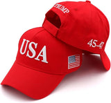 Donald Trump  Embroidered USA Hat With 45-47  & US Flag on Sides - Red