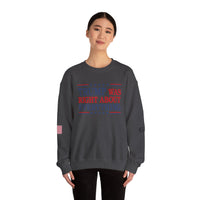 Trump Was Right About Everything 45-47 & American Flag on Sleeves Heavy Blend Crewneck Sweatshirt/Sweater