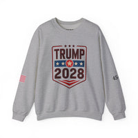 Trump 2028 American Flag & 45-47 on Sleeves Heavy Blend Crewneck Sweatshirt/Sweater