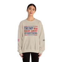 Trump Was Right About Everything 45-47 & American Flag on Sleeves Heavy Blend Crewneck Sweatshirt/Sweater