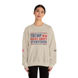 Trump Was Right About Everything 45-47 & American Flag on Sleeves Heavy Blend Crewneck Sweatshirt/Sweater