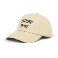 Trump 45-47 Distressed Hat Vintage Worn Tattered Design
