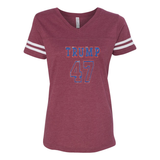 Trump 47 Double Side Printed Women's Football V-Neck T-Shirt