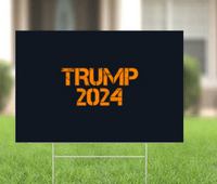 Black/Orange Trump 2024 Stencil Military Cargo Font - Election 2024 Yard Sign w/ Stake