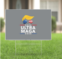 Grey Ultra MAGA King Lawn Sign - Trump Hair 2024 Yard Sign w/ Stake